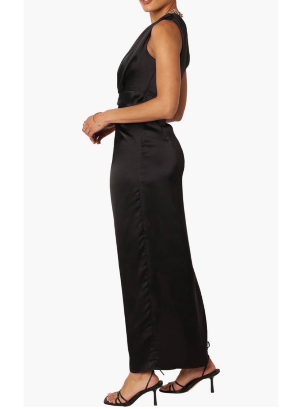 Petal & Pup Nadia Black One-Shoulder Satin Maxi Dress New! - Picture 4 of 13